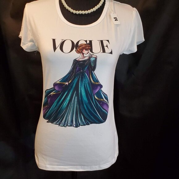 Frozen Anna Tee Shirt Women Princess Queen Gown Short Sleeve Knit T Shirt Blouse - Picture 2 of 9